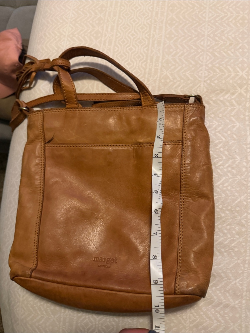 margot Tan Leather Crossbody Bag with Tassel - Picture 12 of 16